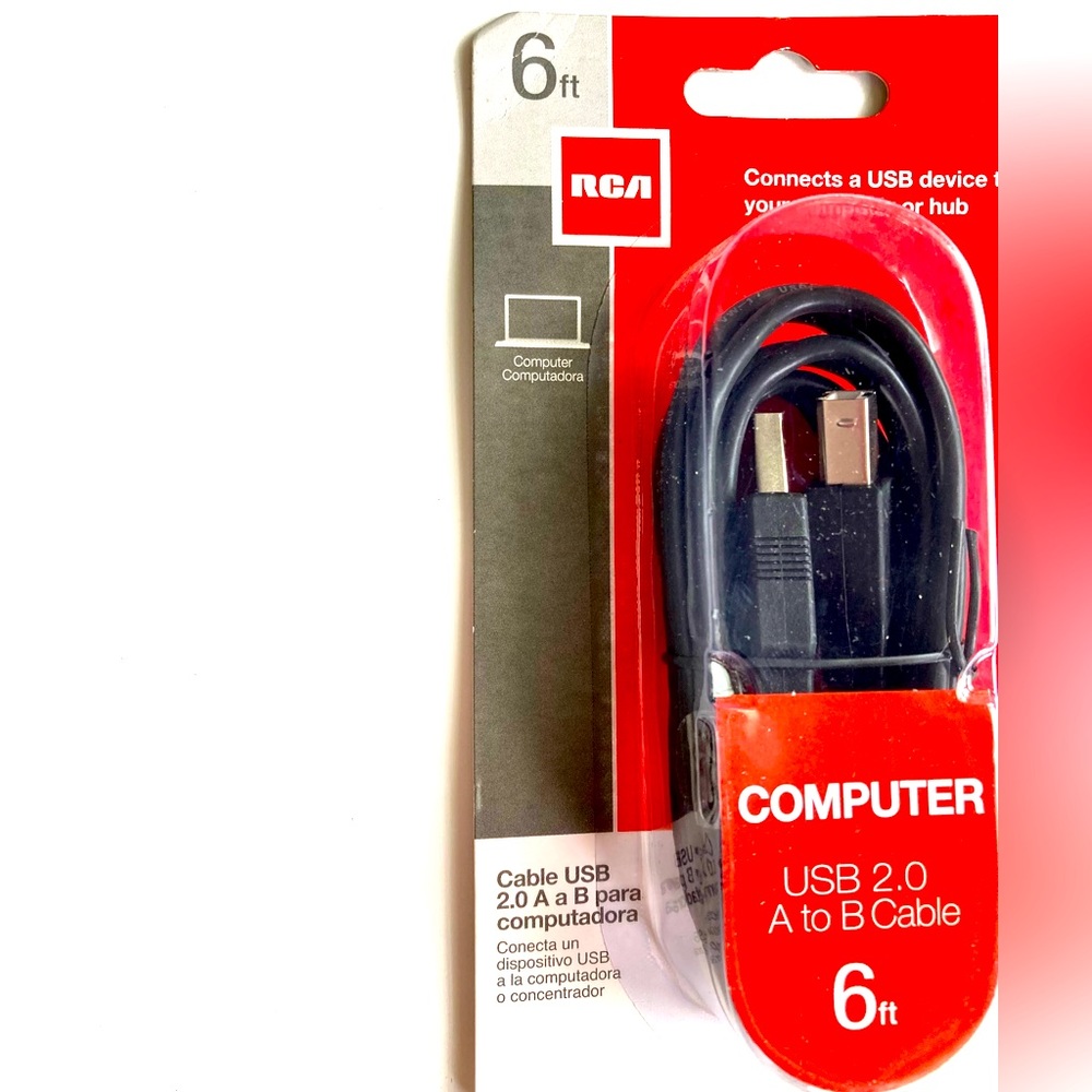 NEW RCA USB 2.0 A to B Cable Computer /Laptop to Printer, 6 ft - Picture 2 of 3